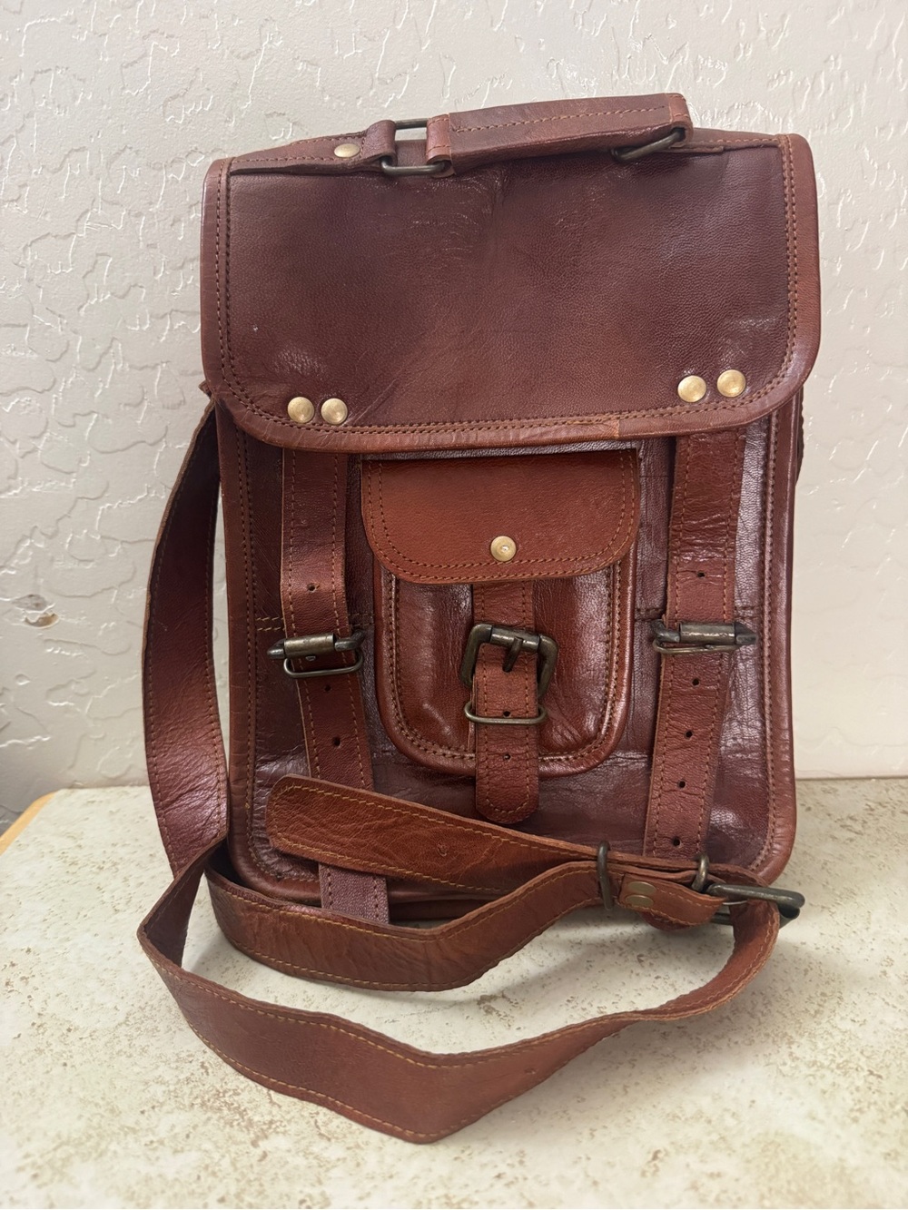 Brown Leather Messenger Satchel